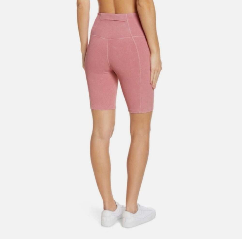 Zella Pink Ribbed High Waisted Biker Shorts